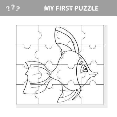 Çizgi film tarzında balık, çocukların gelişimi için eğitim oyunu