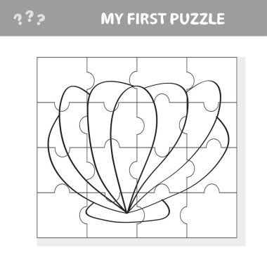 Deniz kabuğu yapboz parçasıyla deniz yaşamının vektör çiziminde çocuk oyunu