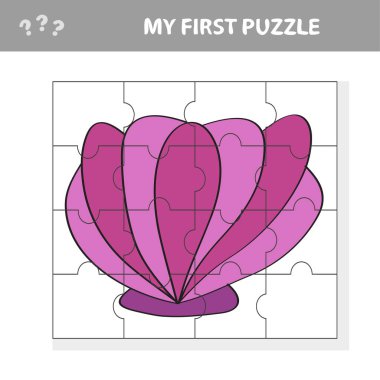 Deniz kabuğu yapboz parçasıyla deniz yaşamının vektör çiziminde çocuk oyunu