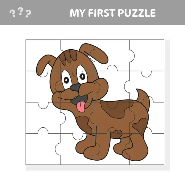 Κινούμενο σχέδιο Εκπαιδευτικό παζλ παιχνίδι για παιδιά με αστείο χαρακτήρα σκυλιών — Διανυσματικό Αρχείο