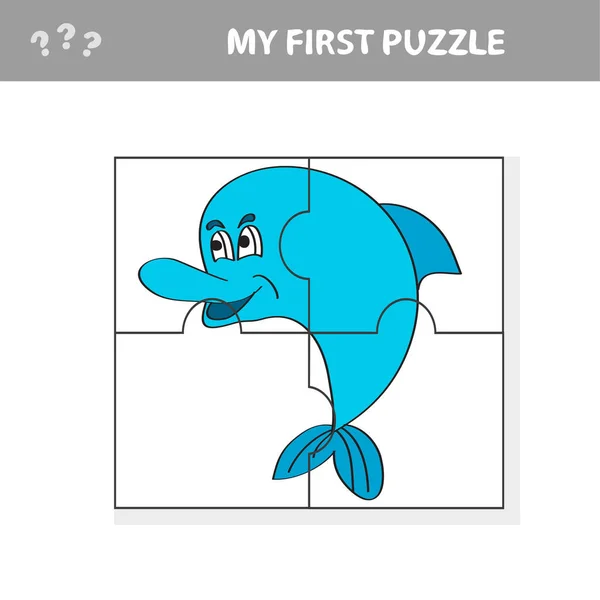 Facile gioco di carta educativa per bambini. Applicazione semplice per bambini con Delfino carino — Vettoriale Stock