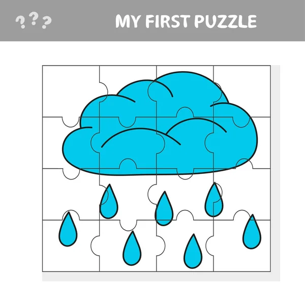 Puzzle. Nube de lluvia en estilo de dibujos animados, juego de educación para niños preescolares — Archivo Imágenes Vectoriales