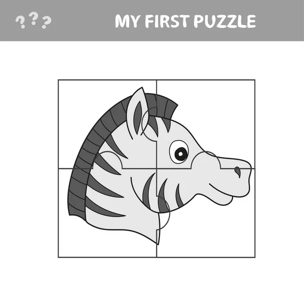 Cartoon Education Puzzle Game for Preschool Children with Funny Zebra — стоковий вектор