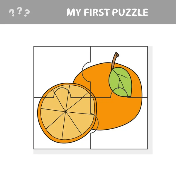 Jeu pour les enfants. Application enfant simple avec des fruits Orange Douce. Mon premier puzzle — Image vectorielle
