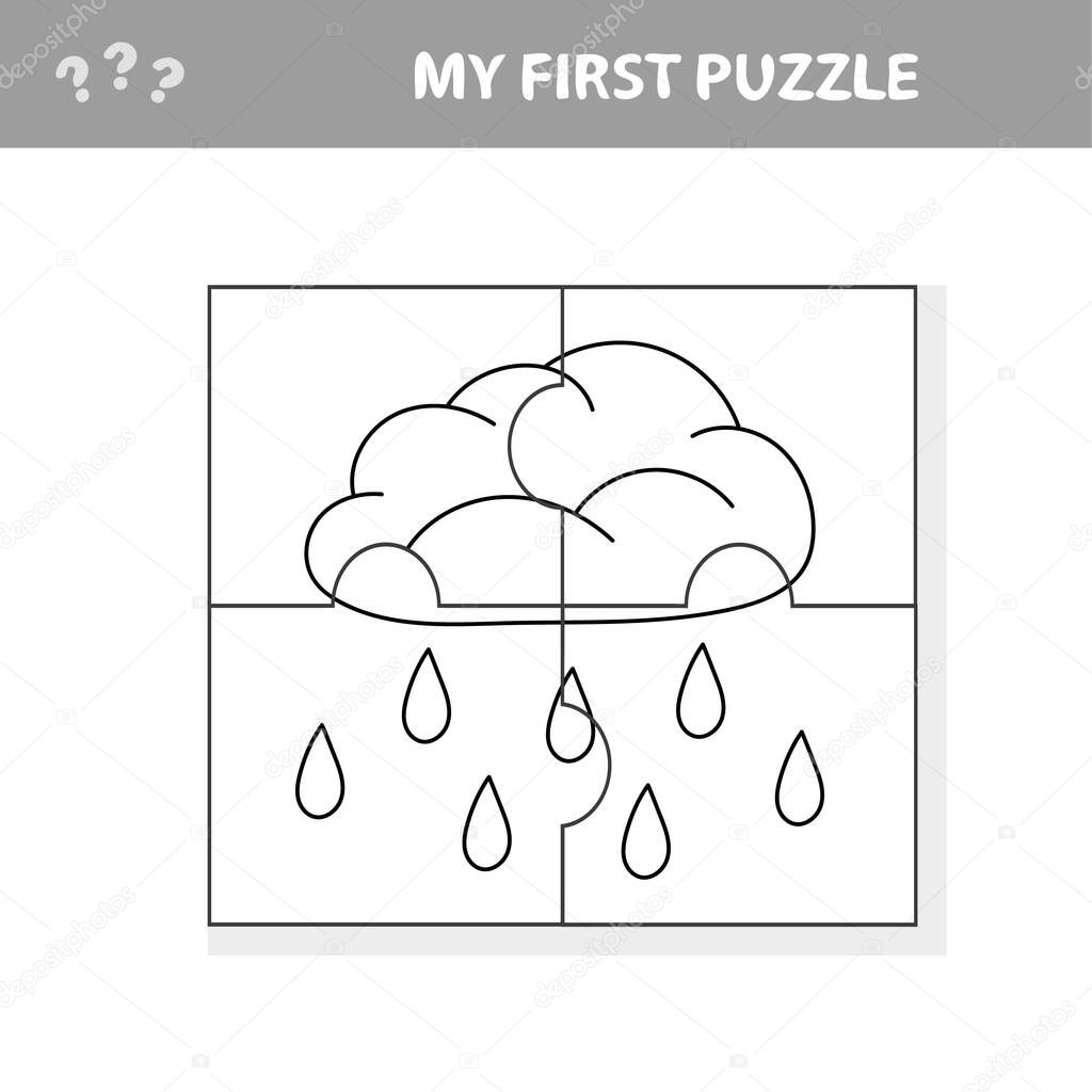 Puzzle. Rain cloud in cartoon style, education game for preschool children