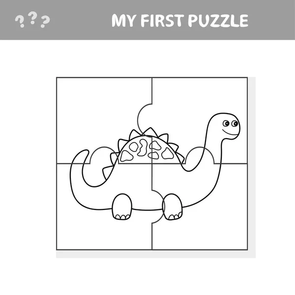 Aranyos kirakós játék. Vektoros illusztráció puzzle játék boldog rajzfilm Dino — Stock Vector