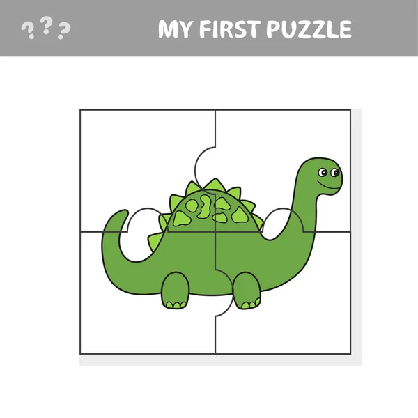 Carino puzzle game. Illustrazione vettoriale di puzzle game con dino cartone animato felice — Vettoriale Stock