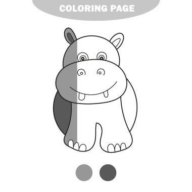 Basit boyama sayfası. Komik su aygırlarıyla boyama kitabı