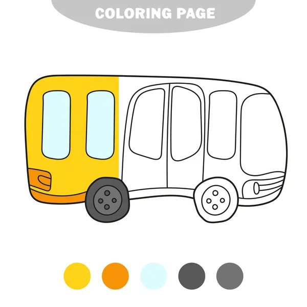 Semplice pagina da colorare. Divertente cartone animato per autobus. Veicolo delineato con corsa nera — Vettoriale Stock
