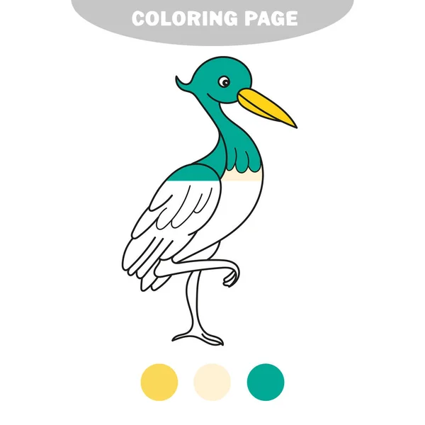 Einfache Malseite. Netter Cartoon Färbung Vogel Illustration. Storch, Reiher — Stockvektor
