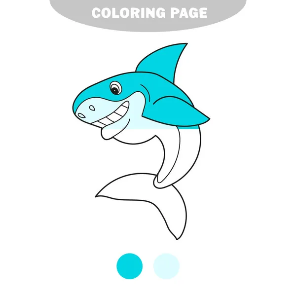 Prosta kolorowanka. Czarno-biały wektor kreskówki Ilustracja Shark Fish — Wektor stockowy