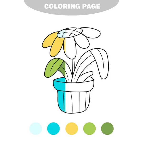 シンプルな着色ページ。かわいいデイジーの花の植物、手描きのベクトルイラスト — ストックベクタ