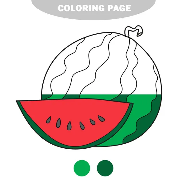 Enkel färg sida. Isolerad svart och vit vattenmelon för målarbok — Stock vektor