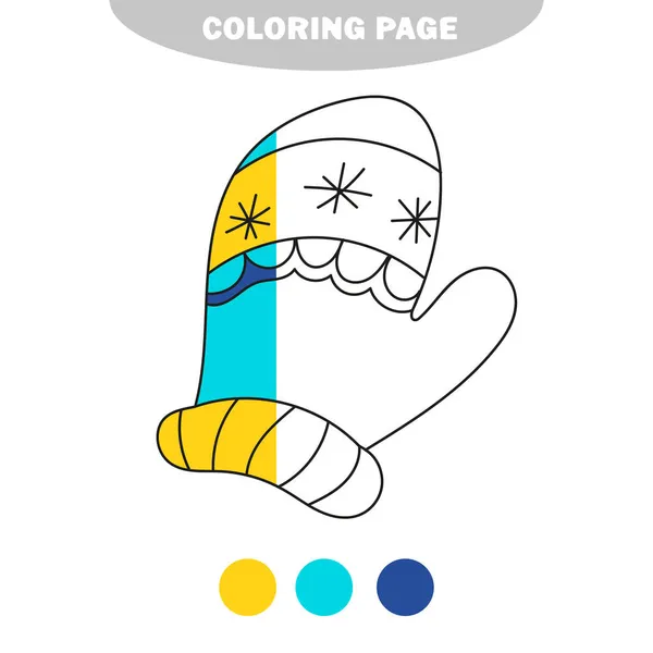 Semplice pagina da colorare. Mitten inverno in stile doodle. Vettore — Vettoriale Stock