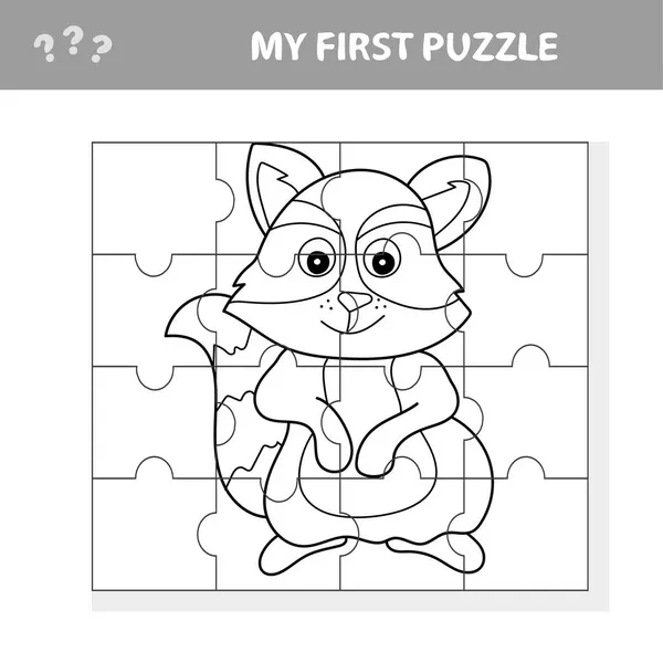 Jigsaw Puzzle Task for Preschool Children with Raccoon Animal Character — Stock Vector