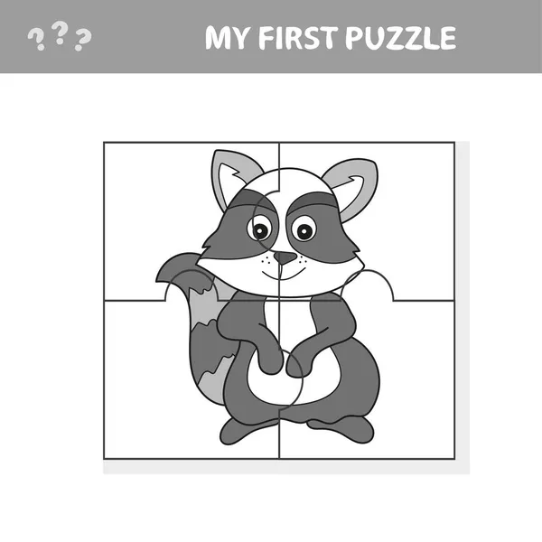 Jigsaw Puzzle Task για παιδιά προσχολικής ηλικίας με χαρακτήρα ζώων ρακούν — Διανυσματικό Αρχείο