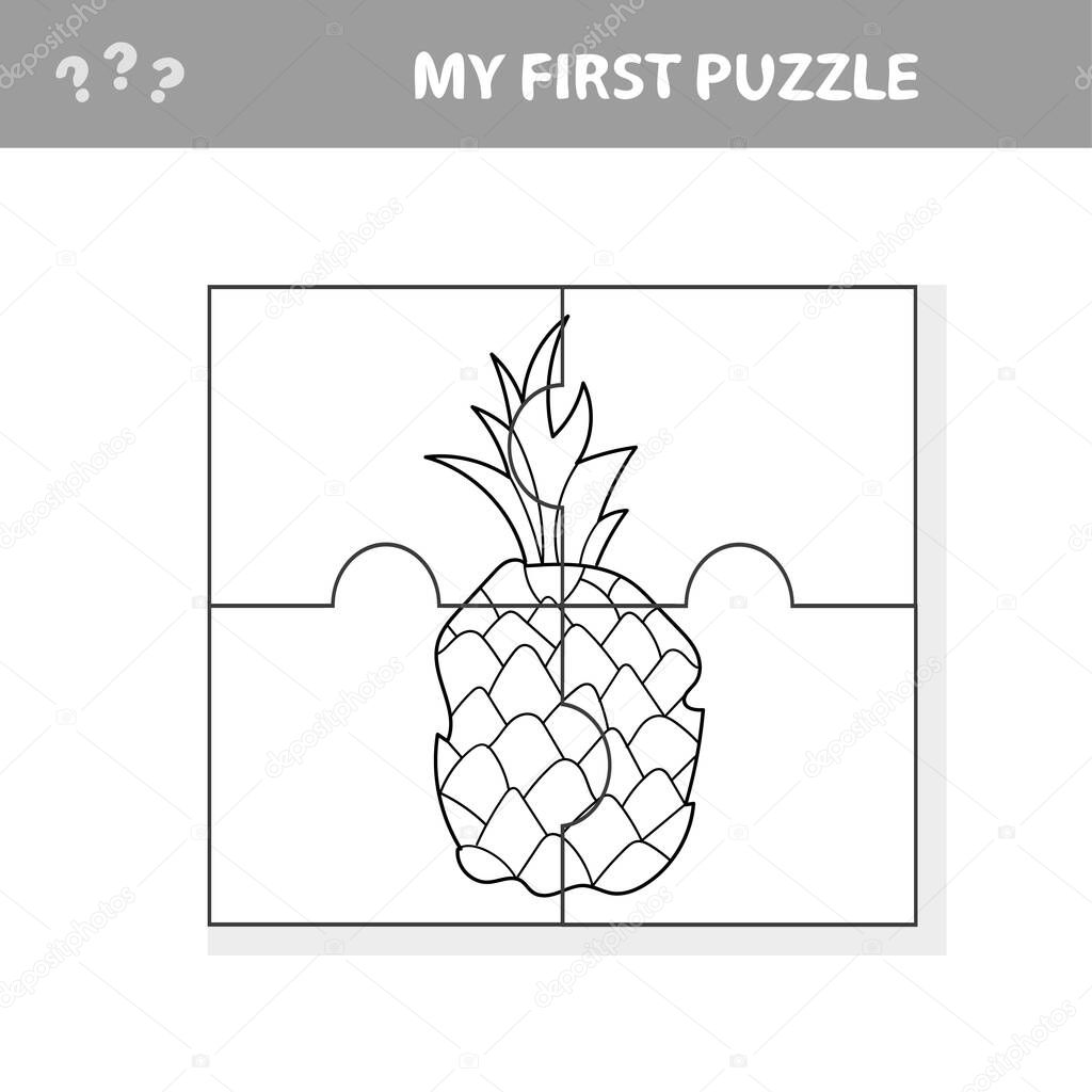 Jigsaw puzzle. Parts of Pineapple. Educational children game, worksheet