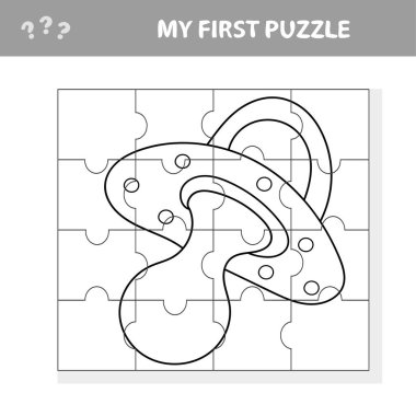 Yapboz, emzik parçaları. Eğitimsel çocuk oyunu, yazdırılabilir çalışma tablosu