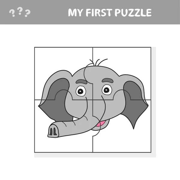 Easy educational paper game for kids. Simple kid puzzle with funny elephant head — Stock Vector