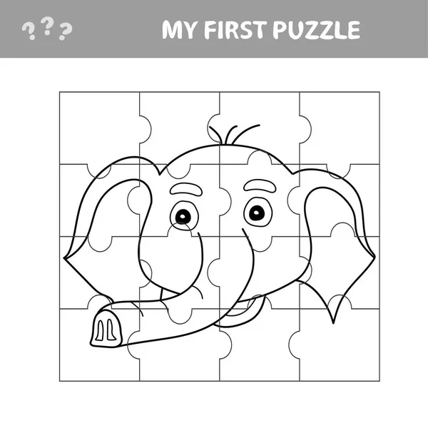 Jogo de papel educacional fácil para crianças. Puzzles simples com cabeça de elefante engraçado — Vetor de Stock