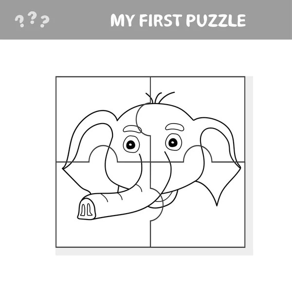 Jogo de papel educacional fácil para crianças. Puzzles simples com cabeça de elefante engraçado — Vetor de Stock