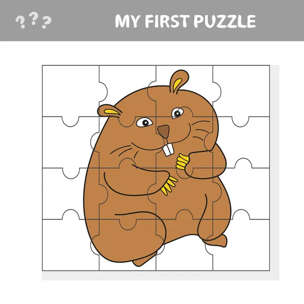 Puzzle puzzle gioco per bambini - criceto animale - Foglio di lavoro Pezzi Vettore del fumetto — Vettoriale Stock