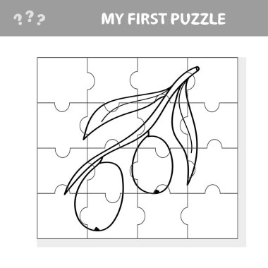 Yapboz, çocuklar için eğitim oyunu. Meyve, sebze, zeytin.