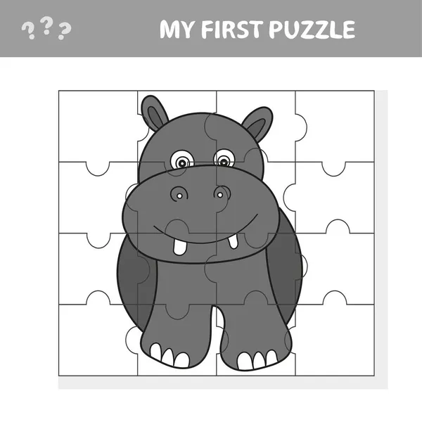 Cartoon educazione puzzle game per bambini in età prescolare con ippopotamo divertente — Vettoriale Stock