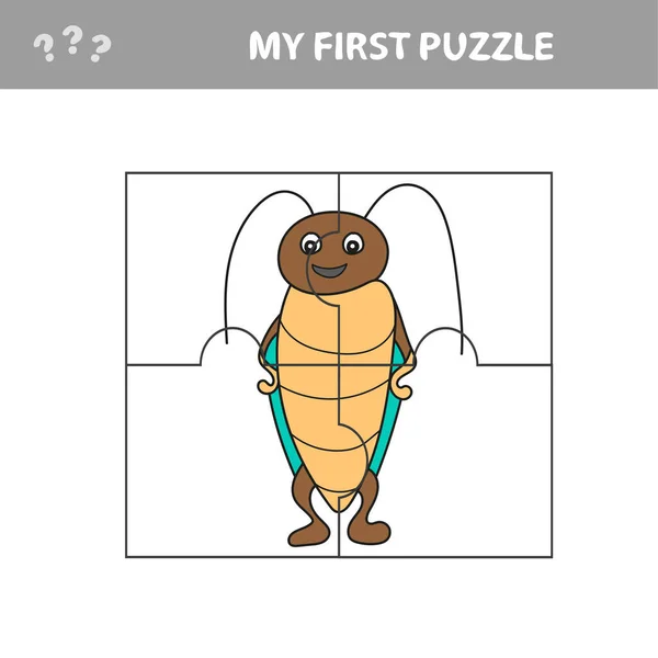 Jigsaw Puzzle Game for Preschool Children with Funny Beetle - My first puzzle — Stock Vector