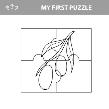 Yapboz, çocuklar için eğitim oyunu. Meyve, sebze, zeytin.