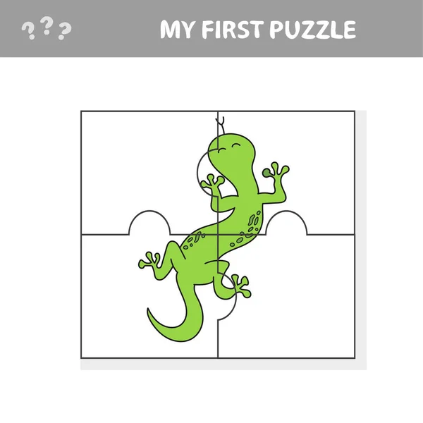 Lindo juego de puzzle. Ilustración vectorial del juego de puzzle con lagarto de dibujos animados feliz — Archivo Imágenes Vectoriales