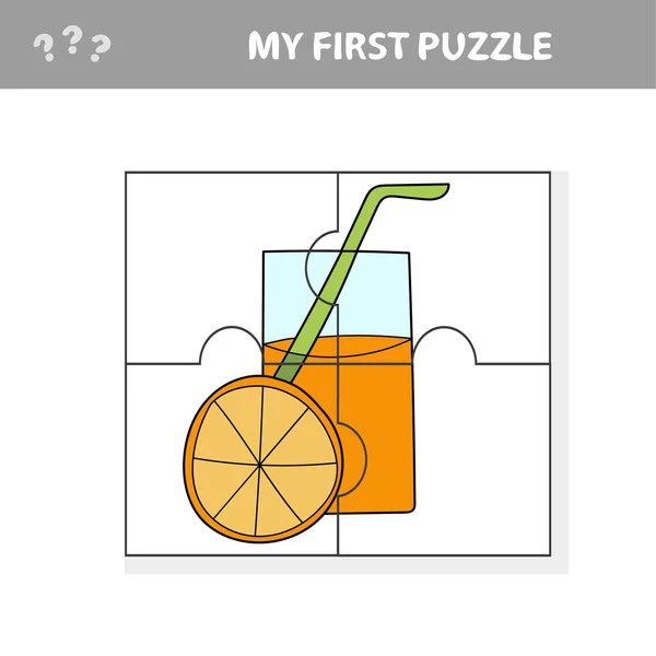 Puzzle. Einfaches pädagogisches Papierspiel für Kinder. Orangensaft — Stockvektor