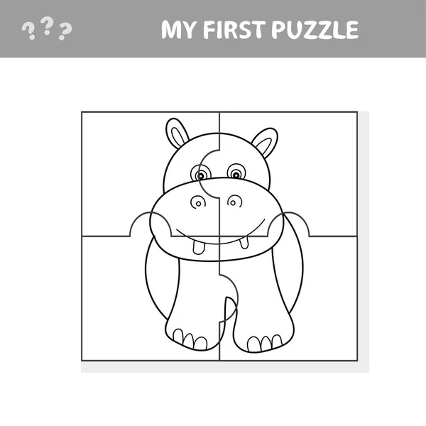 Juegos de rompecabezas de educación de dibujos animados para niños preescolares con hipopótamo divertido — Archivo Imágenes Vectoriales