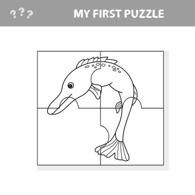 Turna balığıyla yapboz. Çocuklar için eğitici bir oyun. Vektör illüstrasyonu