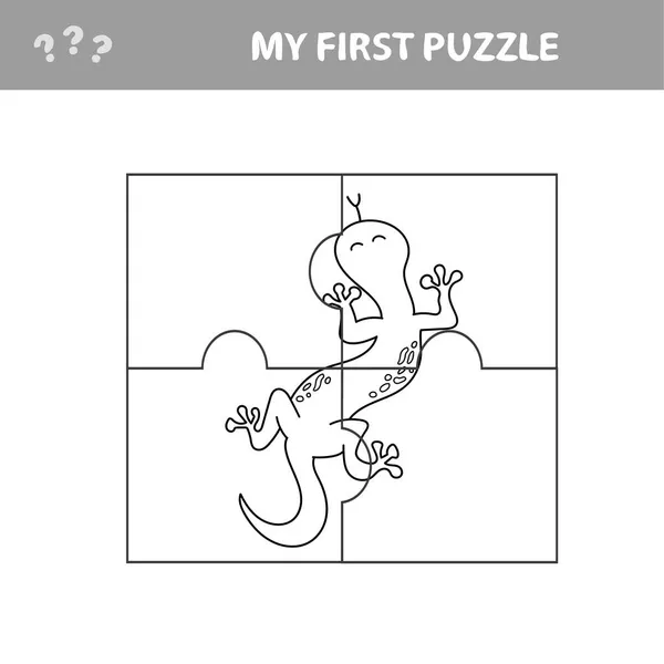 Lindo juego de puzzle. Ilustración vectorial del juego de puzzle con lagarto de dibujos animados feliz — Archivo Imágenes Vectoriales