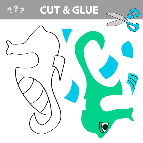 Cut and glue - Simple game for kids with funny seahorse — Stock Vector