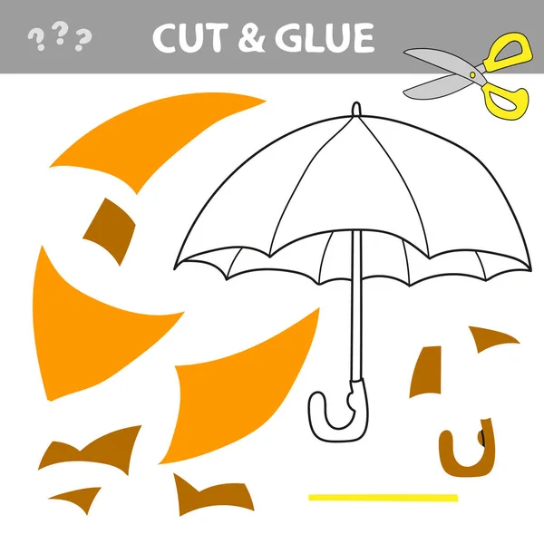 Cut and glue - Simple game for kids. Umbrella in cartoon style, education game — Stock Vector