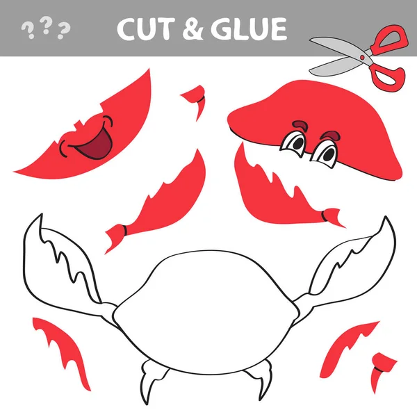 Couper et coller - Jeu simple pour les enfants. Crabe rouge souriant avec une griffe soulevée — Image vectorielle