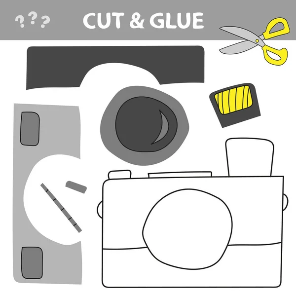 Cut and glue - Απλό παιχνίδι για παιδιά. Όψη κάμερας. Παιδεία παιχνίδι χαρτί — Διανυσματικό Αρχείο