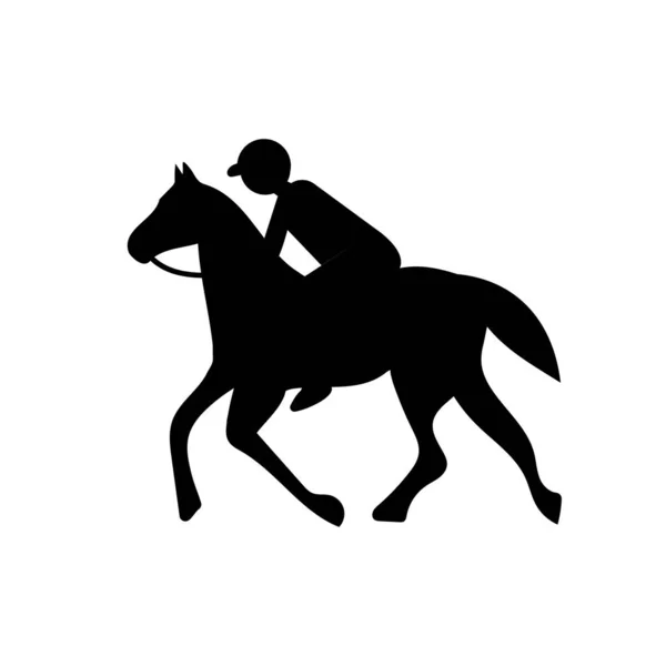 Black silhouette on a white background - a rider on horse. Horse riding concept — Stock Vector