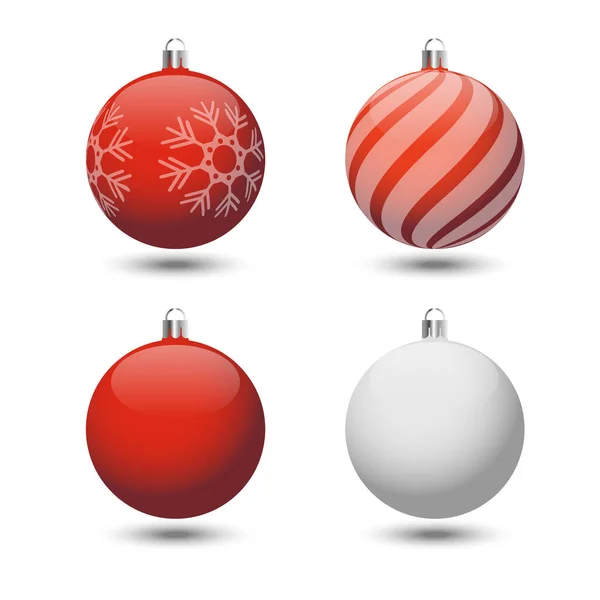 Set van vier kerstballen op een witte achtergrond met schaduwen. — Stockvector