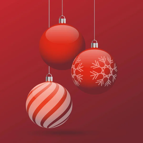 Tarjeta roja de Navidad con bolas de Navidad. Diseño de banner — Archivo Imágenes Vectoriales