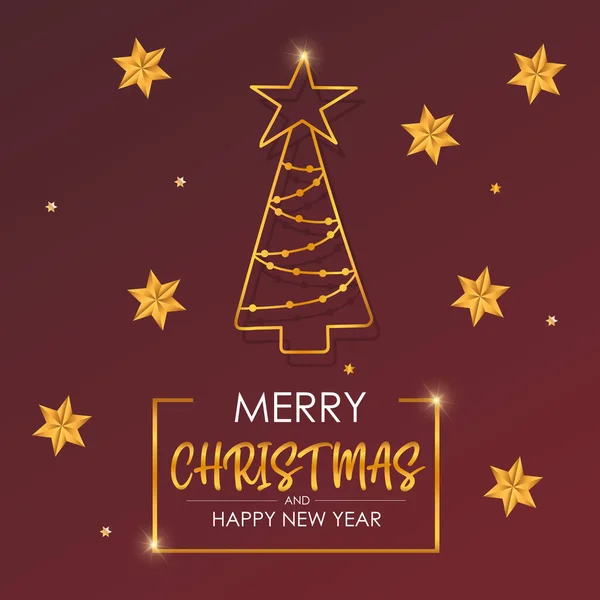 Fond rouge de Noël avec des décorations en or. Chic carte de voeux de Noël. — Image vectorielle