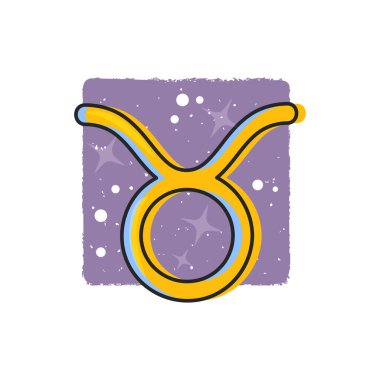 Taurus - Zodiac signs. Cartoon symbol on purple background. Horoscope Sign.