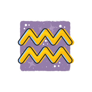 Aquarius - Zodiac signs. Cartoon symbol on purple background