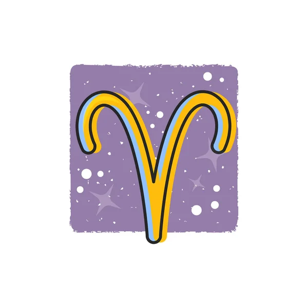 Aries - Zodiac signs. Cartoon symbol on purple background. — Wektor stockowy