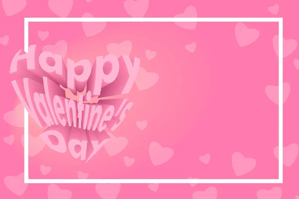 Happy Valentines Day - 3d text in the shape of a heart. Pink postcard — Vector de stock