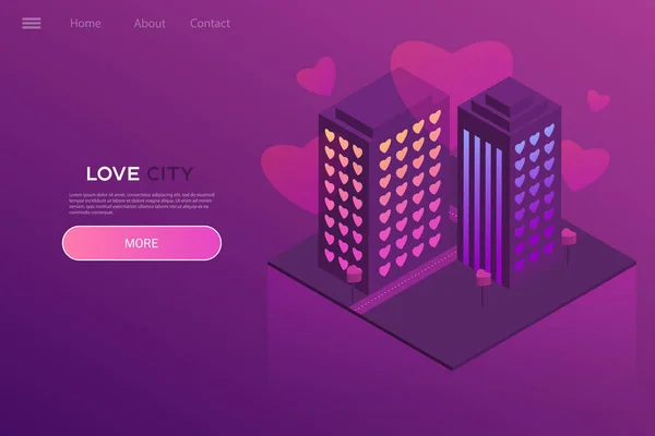 City of love, neon isometric illustration. Design for website, app. Modern style — Stock Vector