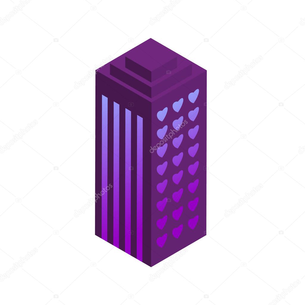 City of love, neon isometric building icon. Design for website, app.