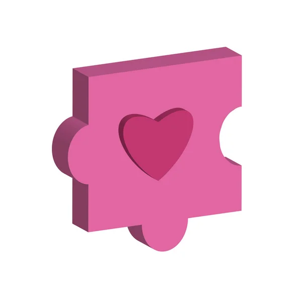 Een stukje van de puzzel. Roze puzzel met hart geïsoleerd op een witte achtergrond. — Stockvector